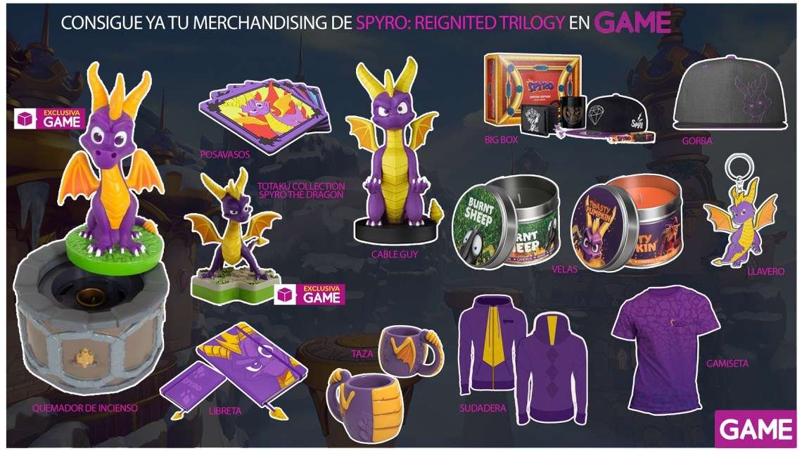 Este es todo el merchandising de Spyro que podremos adquirir en GAME