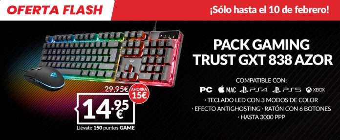 OFERTA FLASH GAME 08-02-2022 PACK GAMING TRUST GXT 838 AZOR solo hasta el 10 de febrero 2022 game
