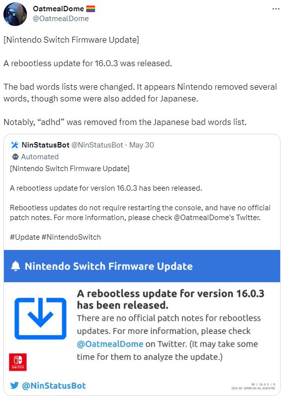 actualización Nintendo Switch