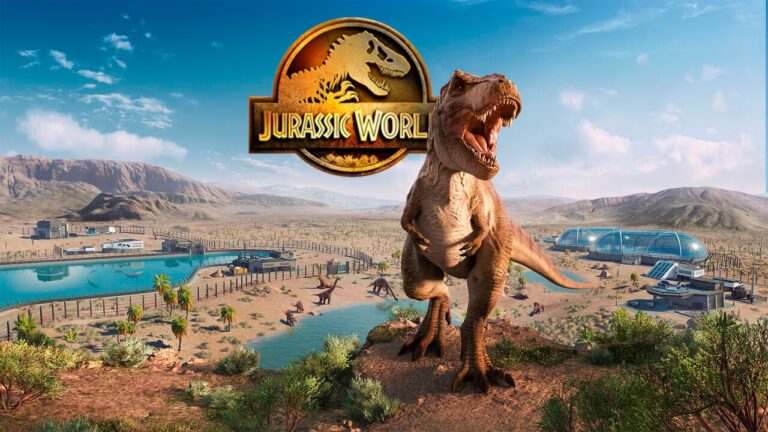 Escena del tráiler de Jurassic World Evolution 3 con dinosaurios en un entorno selvático